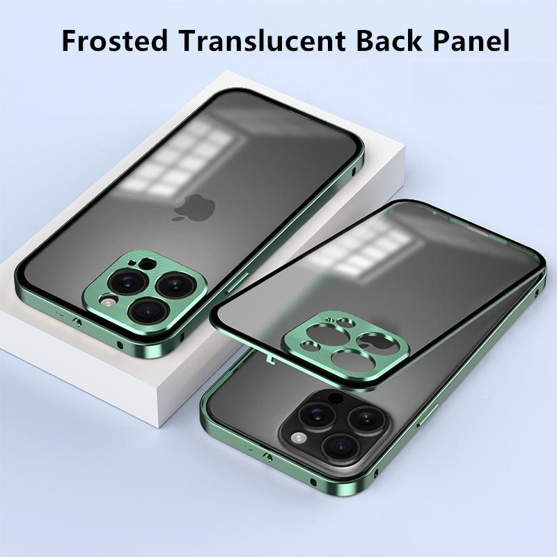 Metal Alloy Metal Frame Phone Case For iPhone 17 Air 16 15 14 13 12 Pro Max Plus Clear Tempered Glass Backboard Bumper Cover