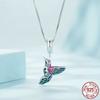 Authentic 925 Sterling Silver Enamel Kingfisher Pendant Necklace Bird Charms Neck Chain for Women Fine Jewelry Gift