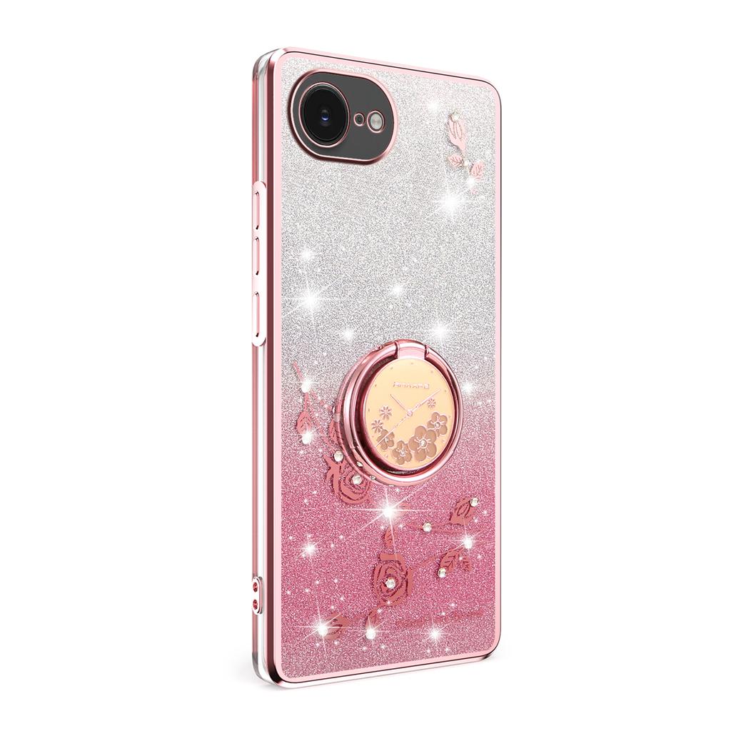 KADEM For iPhone 16e Case Ring Kickstand TPU Flowers Phone Cover Gradient Glitter