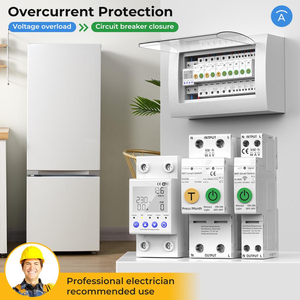 Tuya WiFi Intelligent Automatic Reclosing Protector Multifunctional Current Voltage Monitoring Power Meter Protections