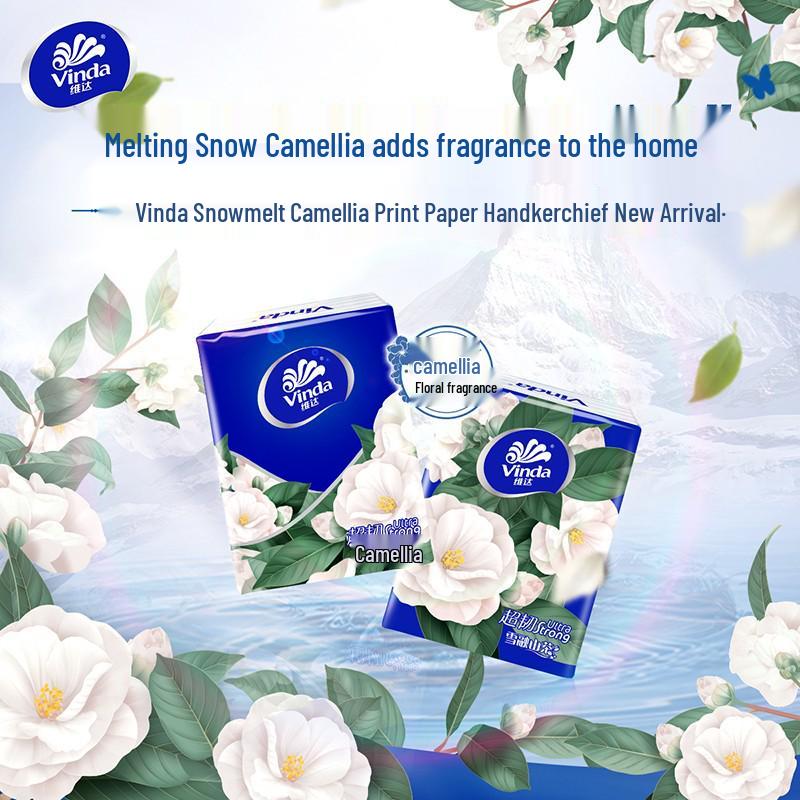 Fazzoletti di carta Vinda Camellia a 4 veli, formato da viaggio, 8 fogli, 12 pacchetti per confezione.