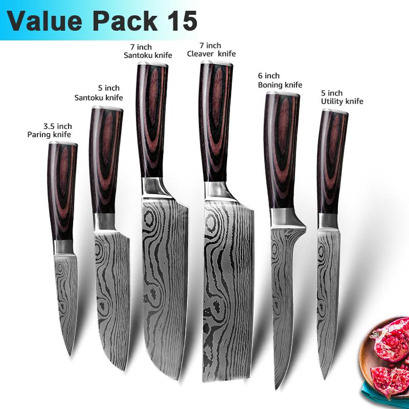 Kitchen Knives 7CR17 High Carbon Stainless Steel Damascus Drawing Gyuto Cleaver Set Slicer Santoku Knife Chef Knife