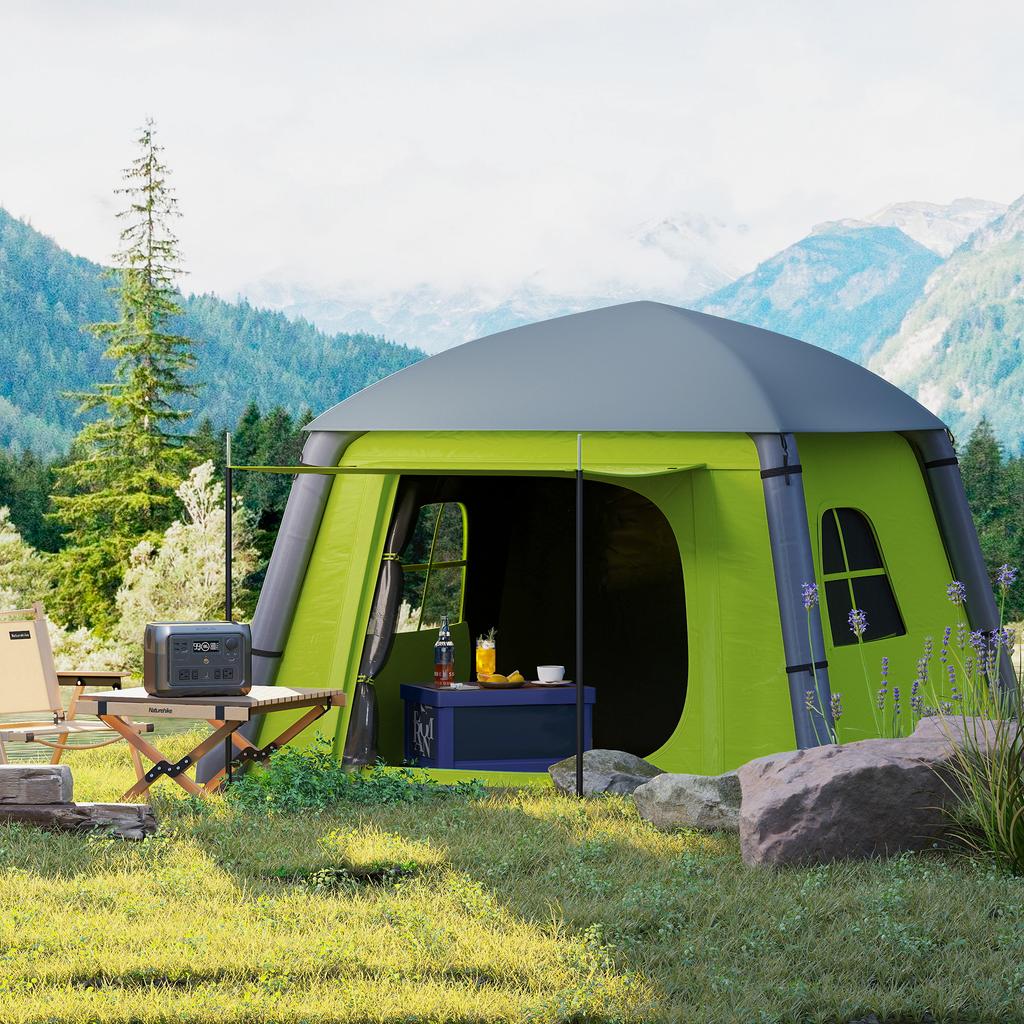Inflatable Camping Tent w/ Hand Pump, Easy Setup 1/2 Person Blow Up Tent Waterproof 190T Taffeta w/ Mesh Windows, Doors and Carry Bag, Green
