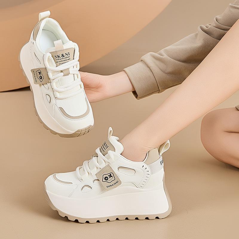 Spring new casual inner heightening platform shoes lace-up color matching student sports shoes small single shoes women's shoes
