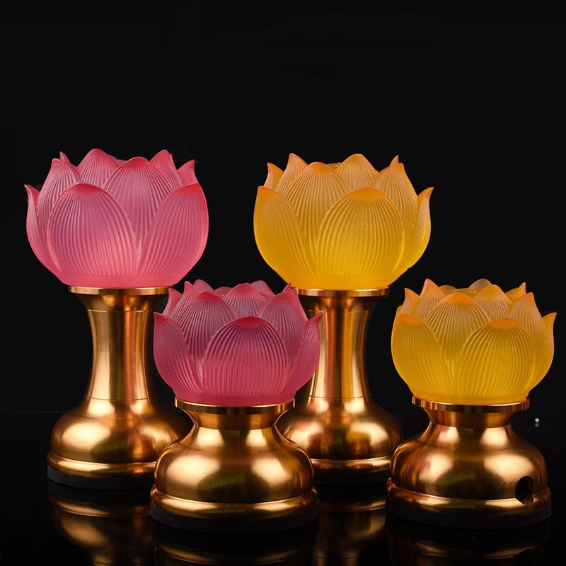 Charge Plug In Coloured Glass Lotus Lamp LED Buddha Lamp God of Wealth Lamp Temple Pray Household Crystal Ever Burning Lamp