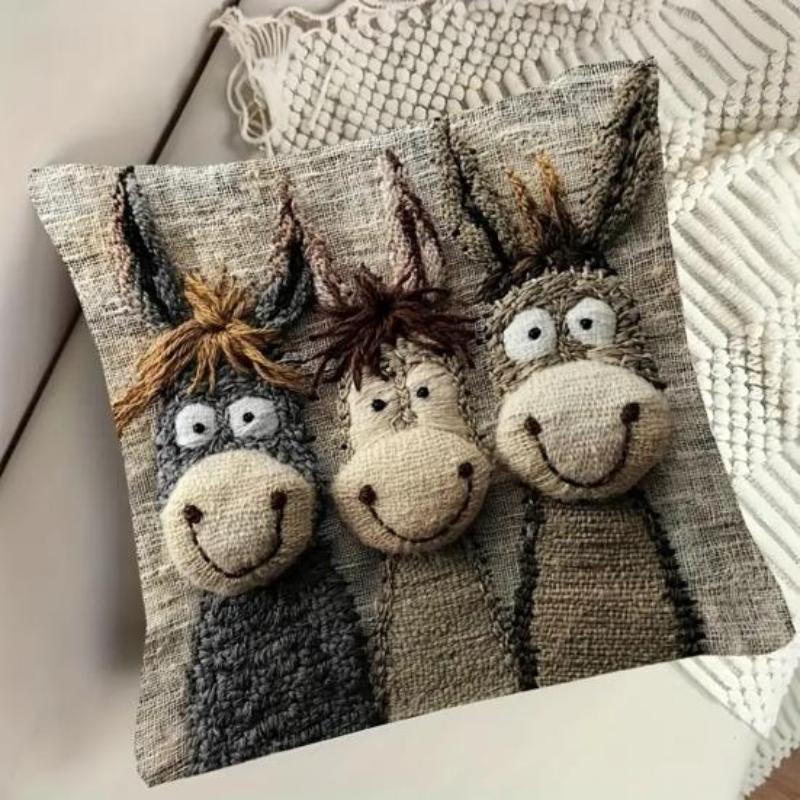 Cartoon Donkey Pillow Cover with Zippered Closure for Decorative Throw Pillow
