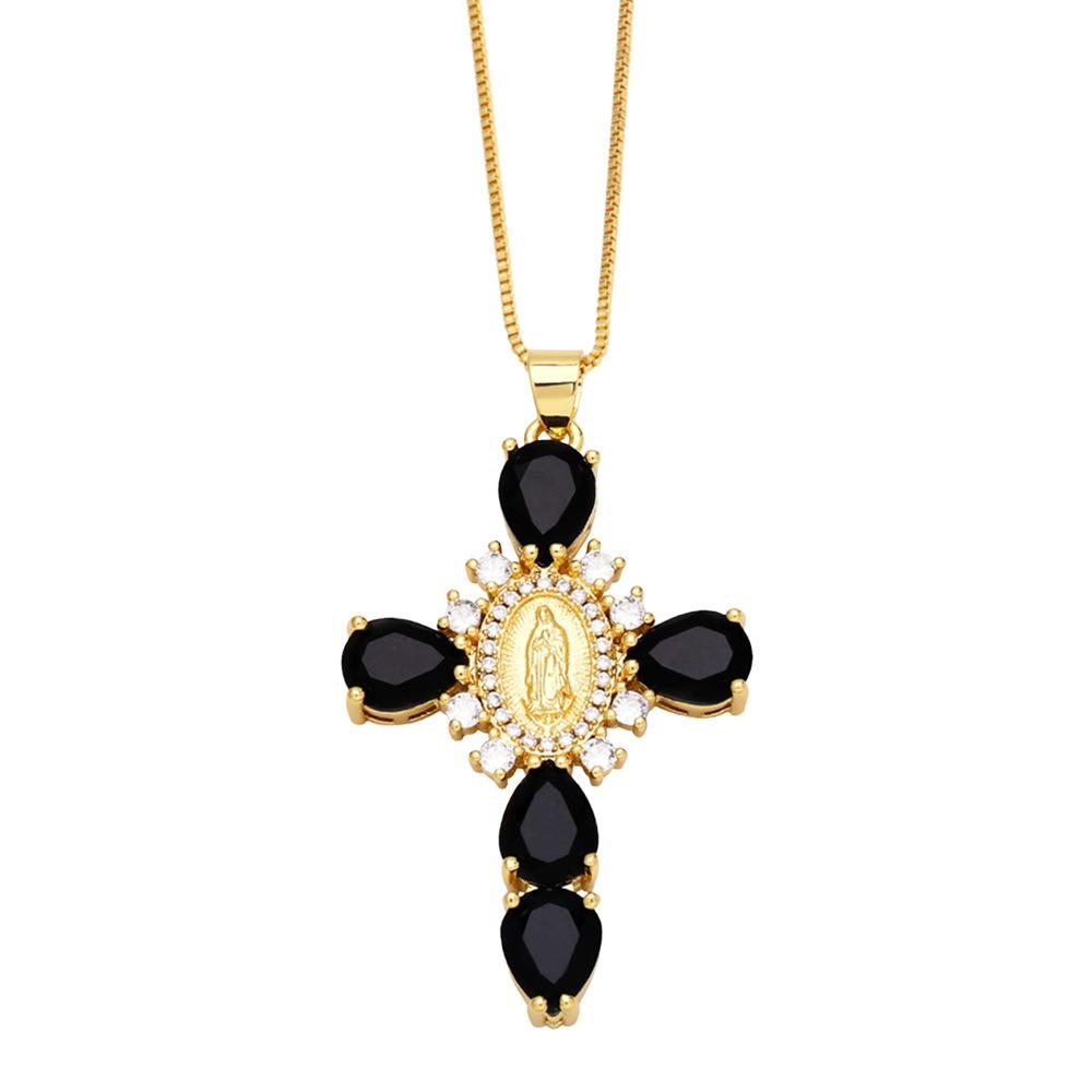 Light Zircon Cross Necklace Retro European Style Crucifix Pendant Chain  Church
