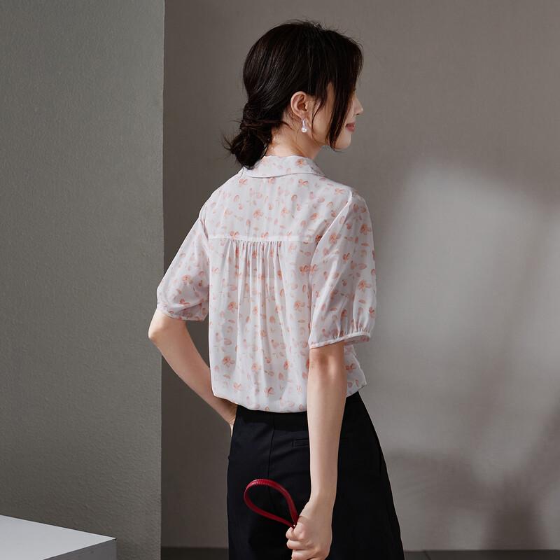 SOFSIL 2026 Summer Women's Printed Silk V-Neck Blouse