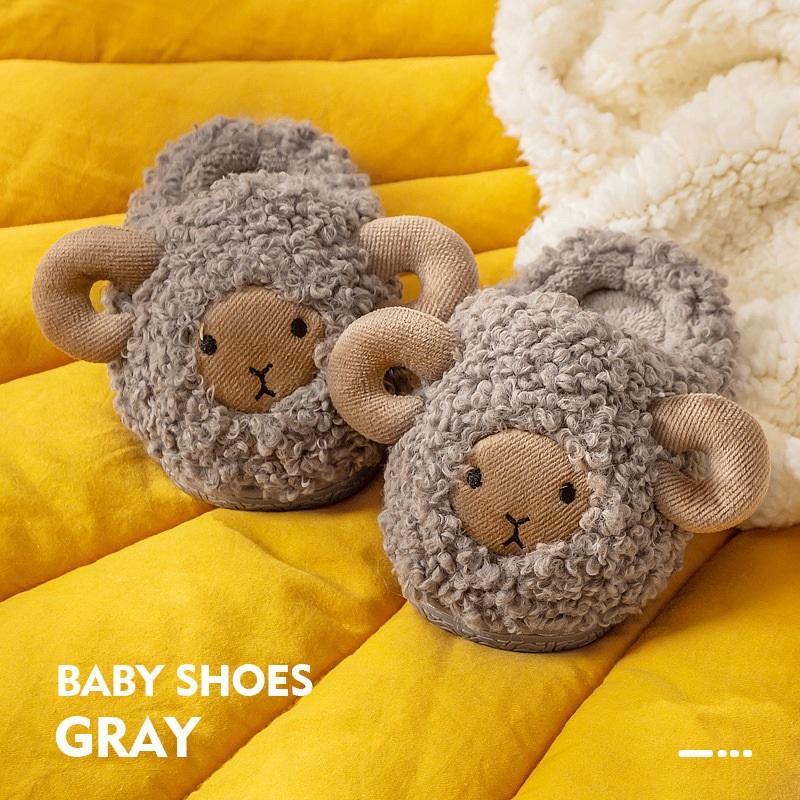 Cute Sheep Kids Plush Slippers Warm Fuzzy House Slippers Non‑Slip Soft Sole Closed‑Toe Home Shoes For Toddler Boys Girls Autumn Winter