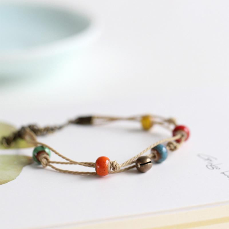 Ethnic Style Colorful Fashion Ceramic Bracelet Simple Vintage Handmade Woven Adjustable Bracelet Jewelry Accessories Gifts