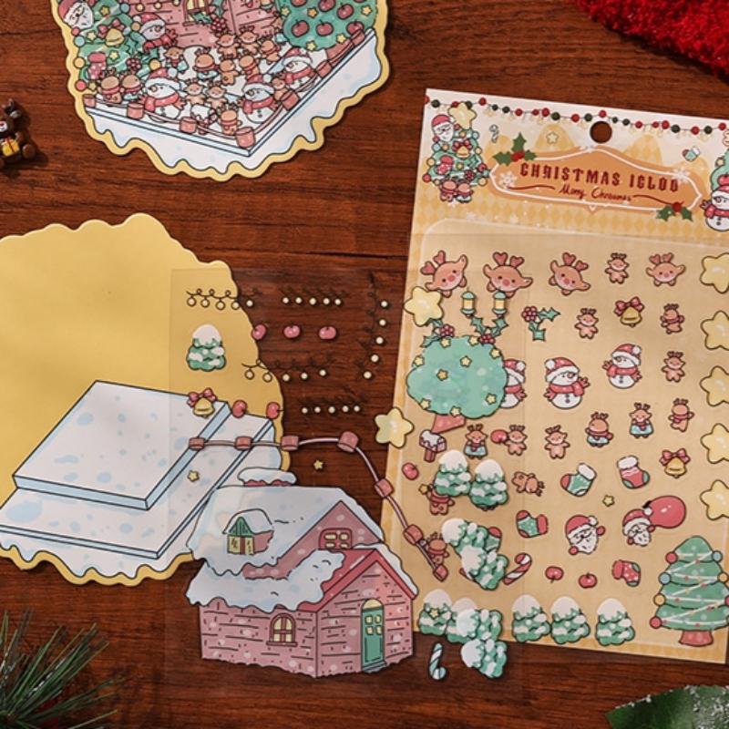 

4Set Exquisite Christmas Eve Three-Dimensional Landscaping Handbook Stickers Cute Creative Diy Decoration Stickers Gifts