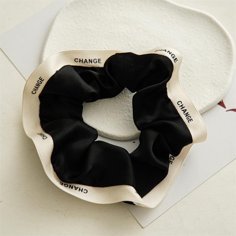 French Elegant  Korean Style Fashion Letter Ribbon Edge Elastic Scrunchies Satin Hair Ties Scrunchi for Women Girls