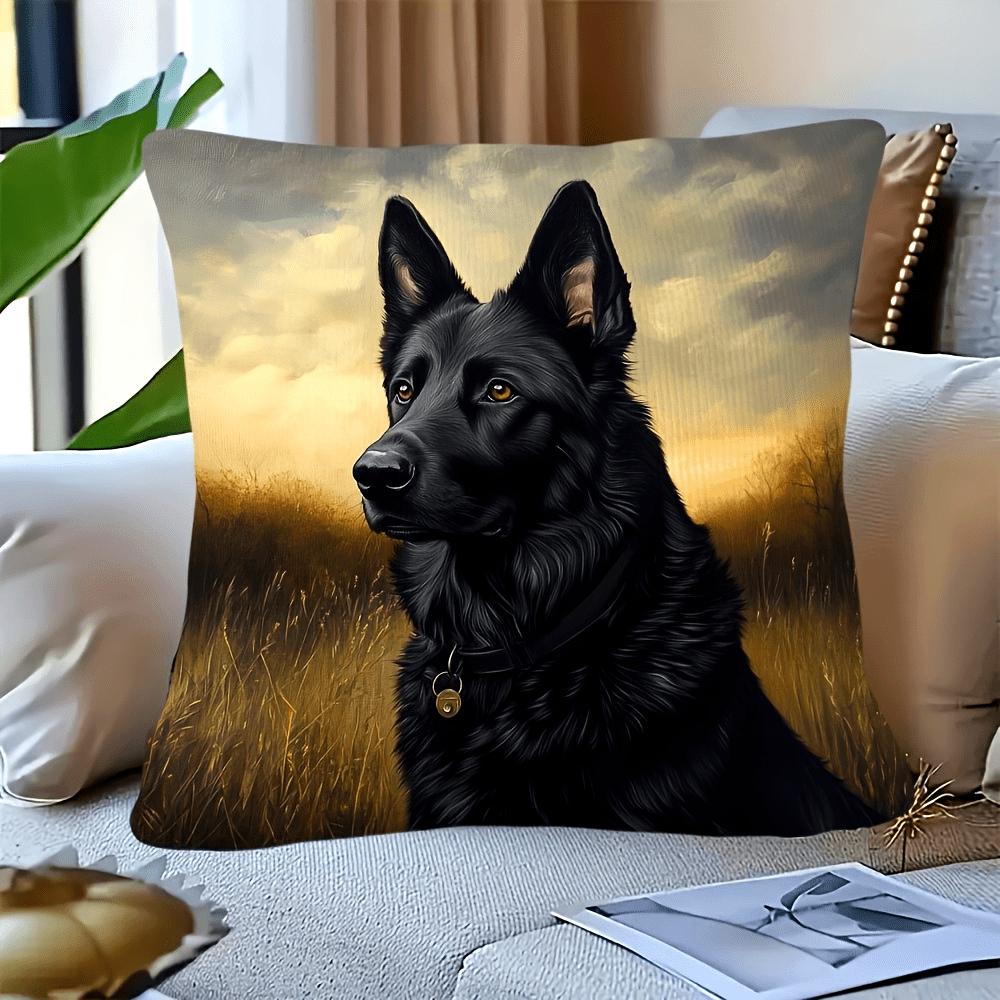 1pc German Shepherd Pillow Cover - Realistic Black And Brown Dog Face Design, Made of Soft And Smooth Polyester Short Plush Fabric, Single-Sided Print