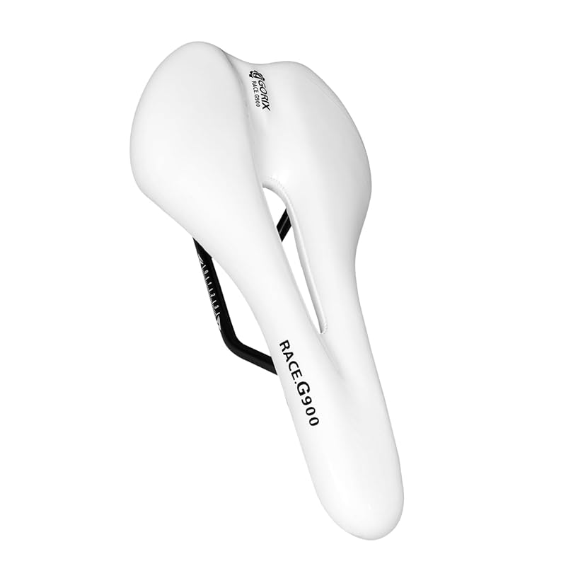 GORIX Bicycle Memory Foam Saddle [Perforated, Tensioned, Customizable] Compatible with Road Bikes, Mountain Bikes, and More, 3621A, Full White
