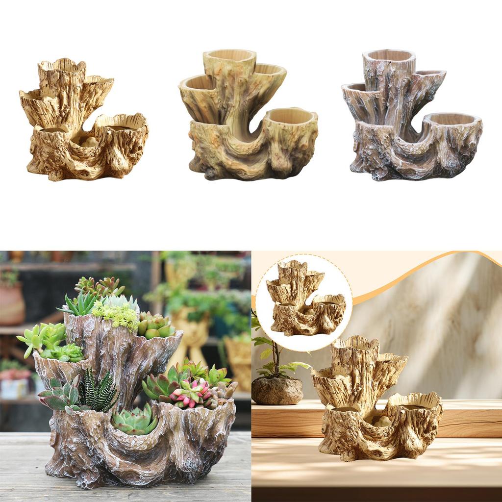 Tree Stump Flower Pot Flower Vase Decorative Organizer Indoor Plants Figurine Plant Pot for Office Desk Table Centerpiece