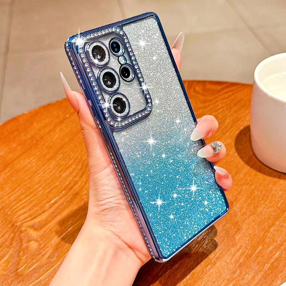 Luxury Bling Glitter Gradient Diamond Case For Samsung Galaxy S26 S25 S24 S23 Ultra Transparent Plating Cover For Samsung S26