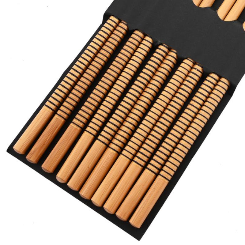 Opakovaně použitelné 5 párů nádobí Ručně vyráběné přírodní bambusové hůlky Japonský styl Sushi tyčinky Protiskluzové hůlky Hot Pot