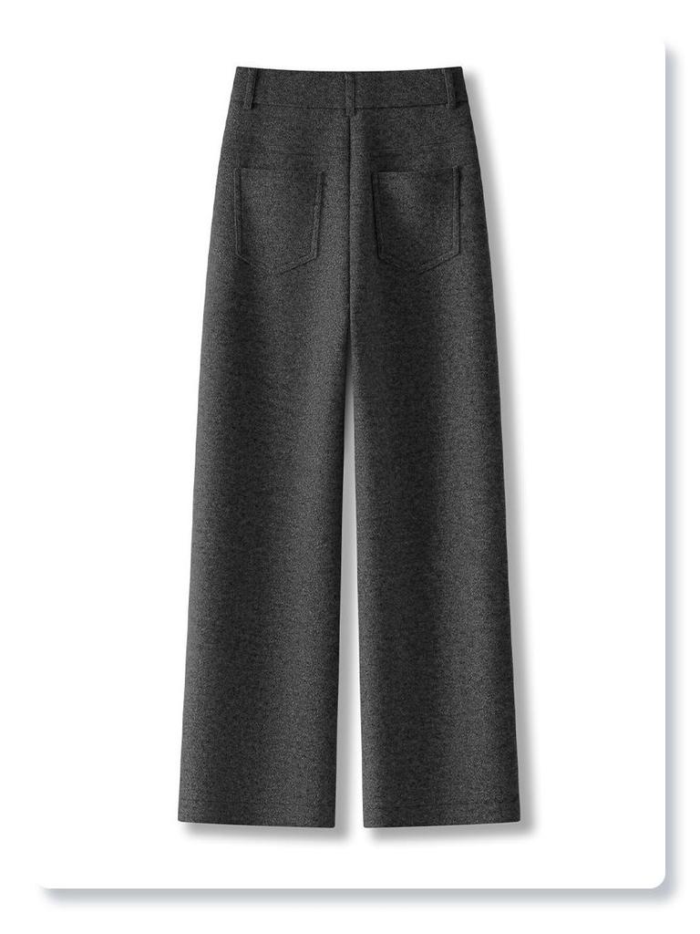 2025 Winter High-Waisted Wool Wide-Leg Pants - Women's Slim Fit, Brown, Flattering Straight-Leg with Drape