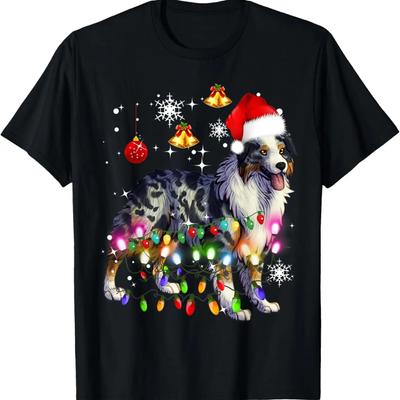 Weihnachtsbeleuchtung Australischer Schäferhund Hund T-Shirt