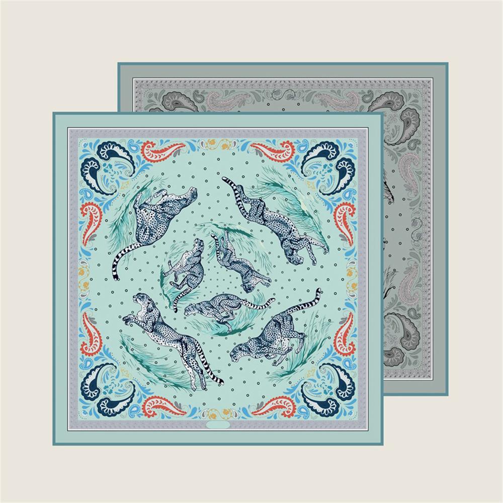 

POBING Manual Hand Rolled Twill Silk Scarf Women Leopard Double Print Square Scarves Wraps Echarpes Foulards Femme Hijab 90CM 90CM x 90CM
