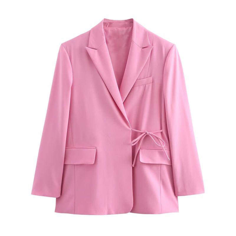 

Kaslead New Women clothes European and American Wind Belt Shoulder Pad Loose Lapel Long sleeve Blazers 5247739 Pink L