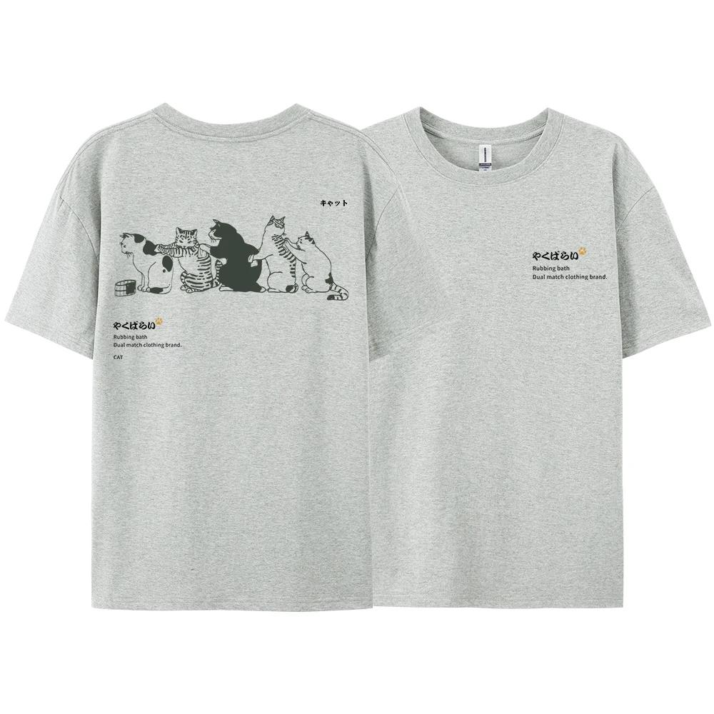 Japan Harajuku Queuing Cat Fun Printing Women'sT-Shirts Loose Oversized Short Sleeve Fashion Casual Clothing Soft  Hip Hop Tees