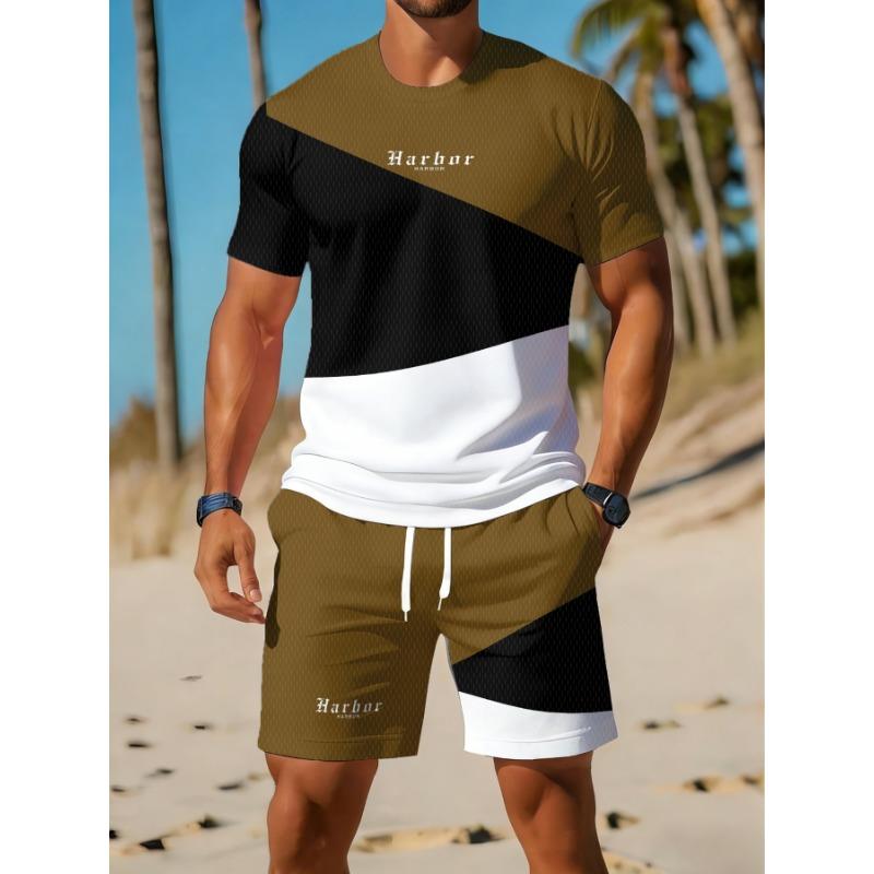 Casual Sports Suit Breathable Outdoor Leisure Men's Round Neck T-shirt Shorts Pants Suit Summer Digital Printing Printing Suit for Men and Adults