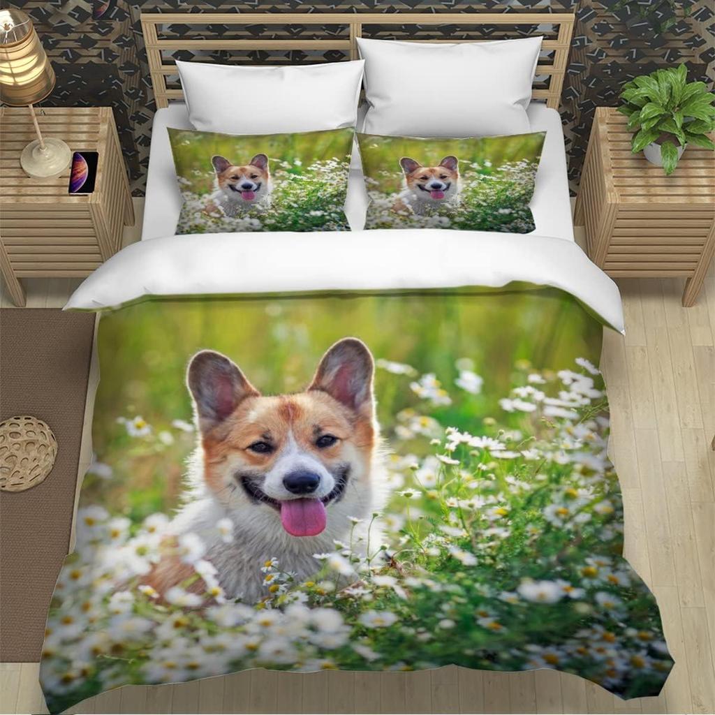 Dog Animal Single Size Bedding Set for Adults Kids,3D Print Soft Microfiber Quilt Cover Cartoon Farm Animal Comforter Cover Set