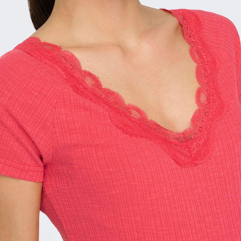 Women's Lennie Red Lace Neckline Short Sleeve Top ONLY