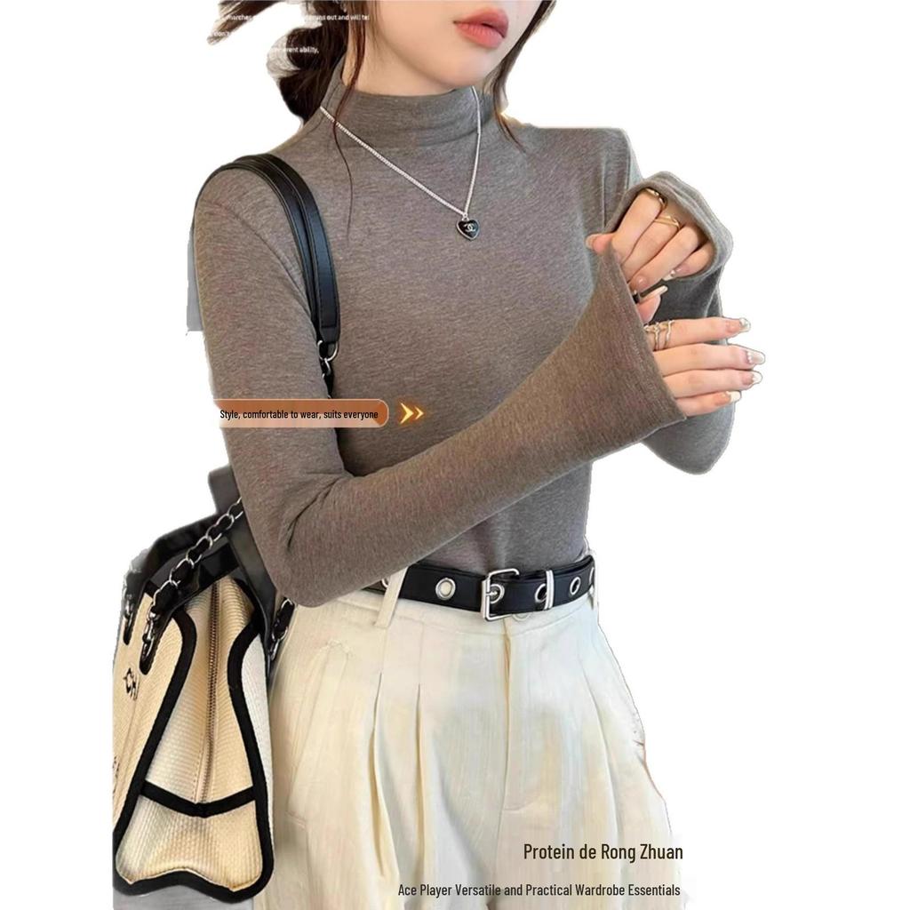 Women's 2025 High-End Chic Brushed Fleece Half-High Neck Long Sleeve Base Layer T-Shirt