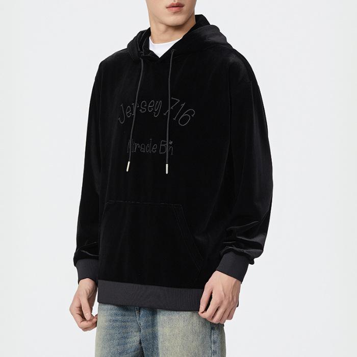 

Бархатный зимний американский ретро-свитер с капюшоном, мужской свободный большой размер, молодежная одежда, топ, мужской модный бренд 4XL чёрный