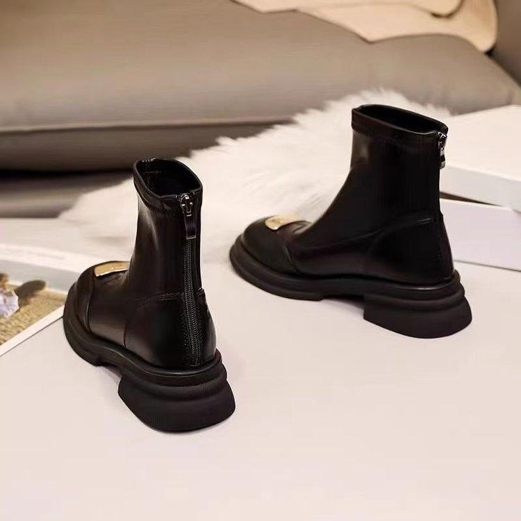 French Thick Heel Short Boots Women's 2025 New Autumn and Winter High-end Thin Bare Boots Small Thick-soled Thick Velvet Martin Boots