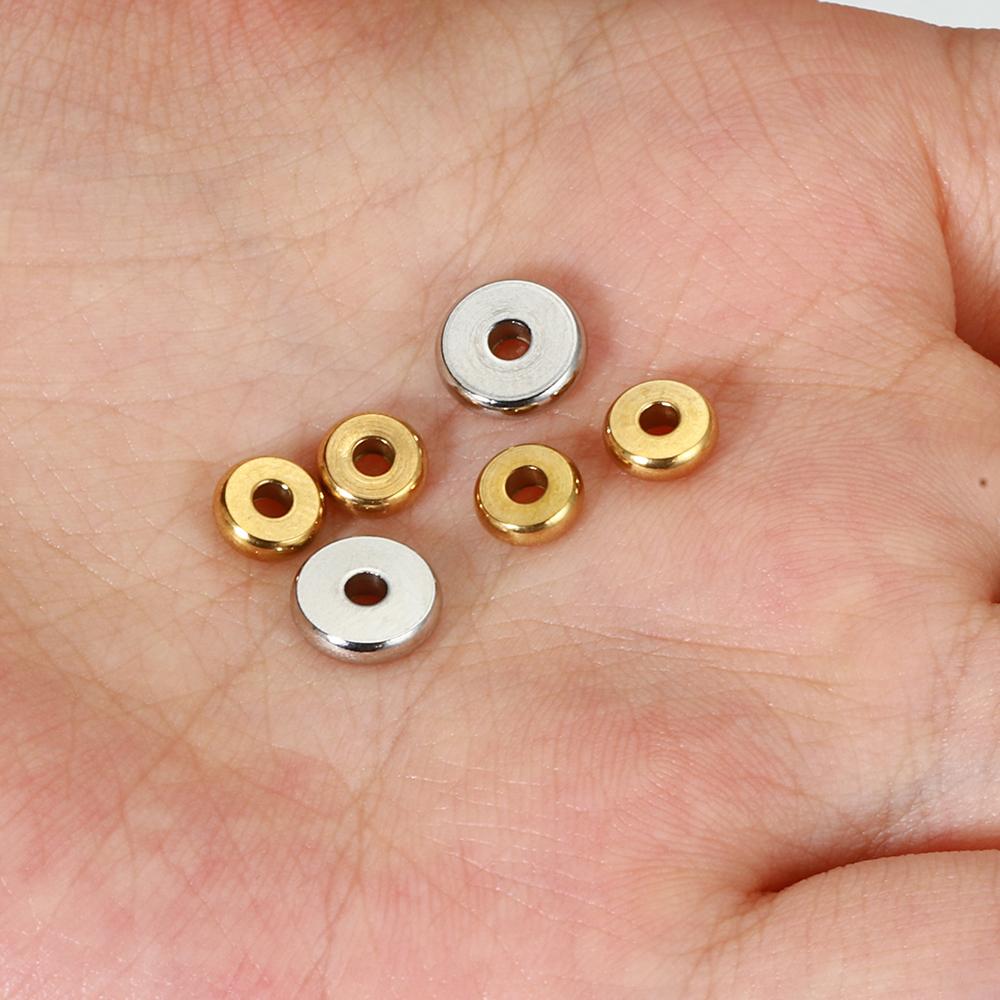 100pcs Stainless Steel Beads Flat Round Bead Gold Color Loose Spacer Beads for DIY Bracelet Necklace Jewelry Making Wholesale