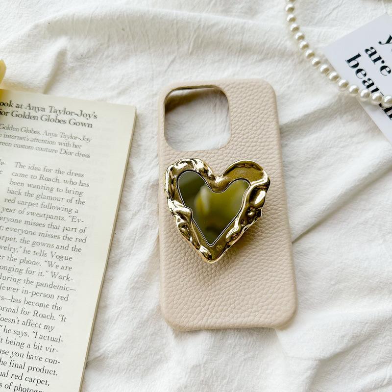Electroplated Metal Pleated Love Mirror Mobile Phone Case Airbag Bracket Pasted Retractable Desktop Watching Drama