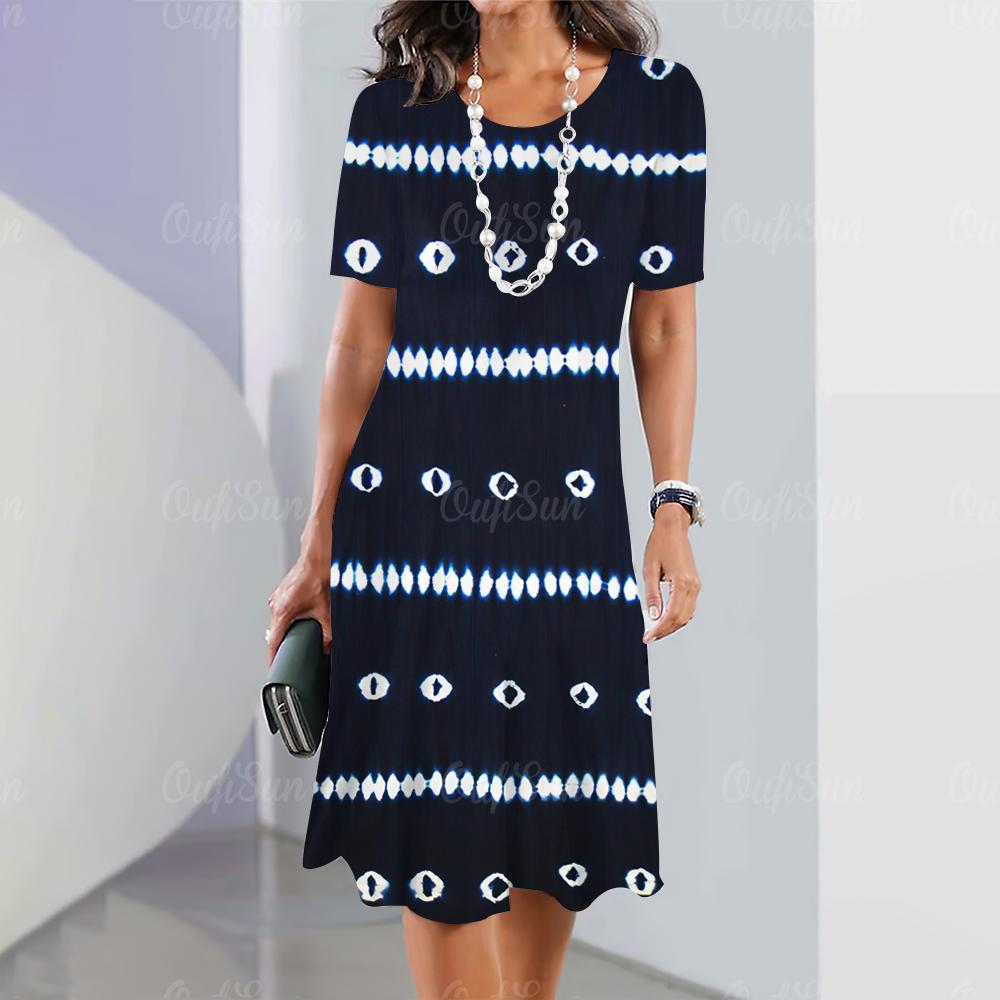 Nové dámské šaty Grafický potisk Elegantní a krásné Midi šaty Plus size Dámské Letní Jednodílné šaty