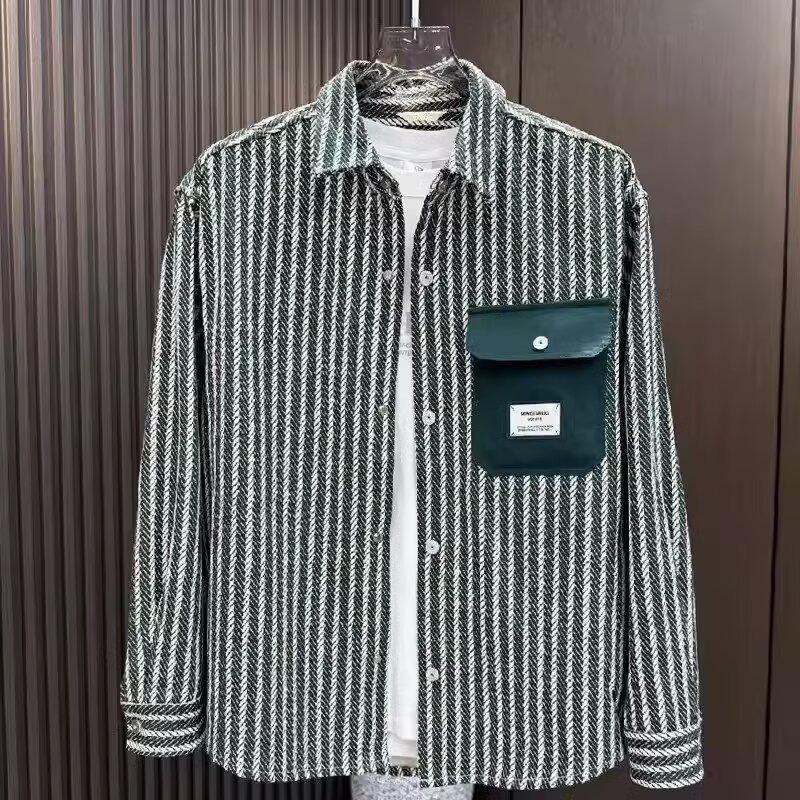 Men's Striped Casual Shirt: Trendy Light Luxury Outdoor Fashion Jacket