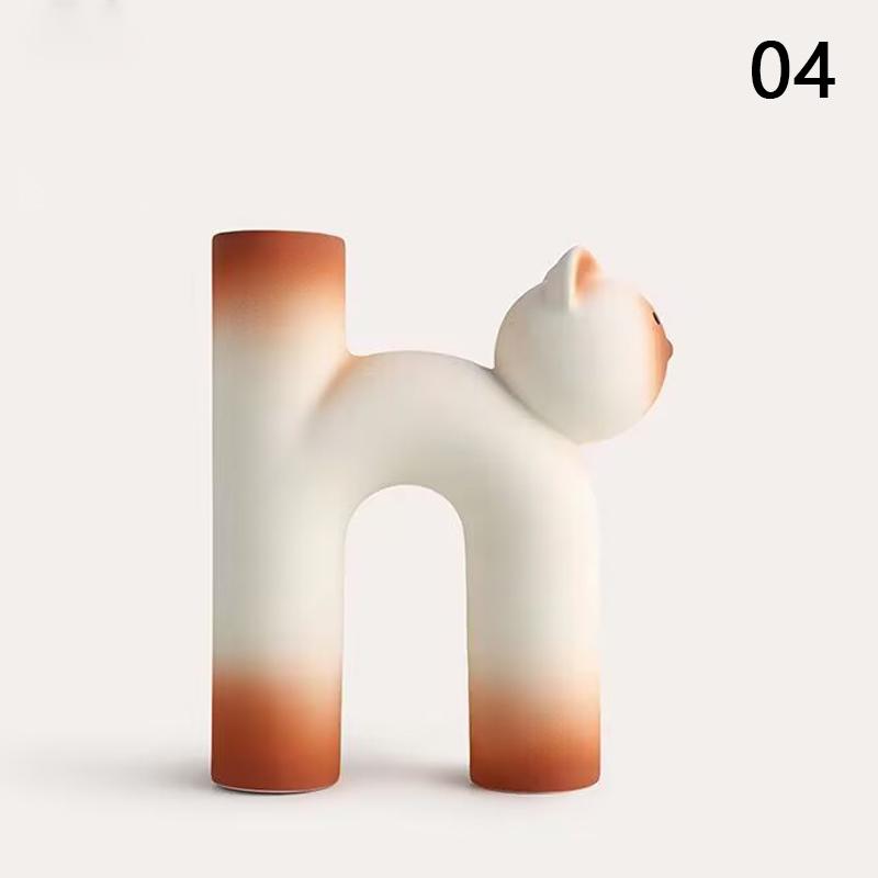Nordic Cute Cat Shape Flower Vase Creative Resin Home Decor Living Room Entrance Tabletop Ornament Plant Hydroponics Container