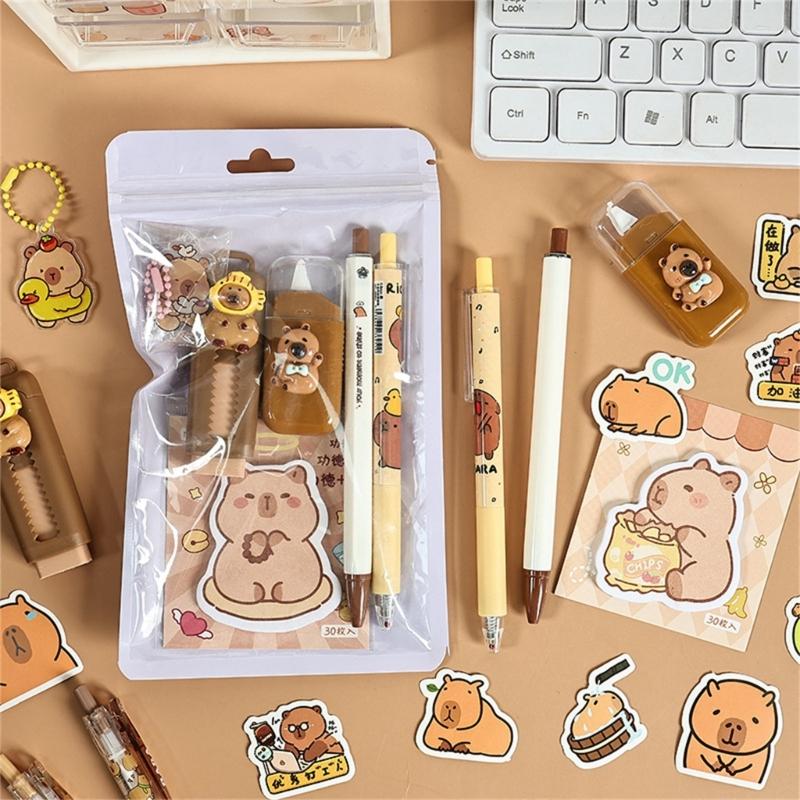 Adorable Capybaras Themed School Supplies Set Includes Practical Items Pen Eraser Sticker Memo Pad Study Essential