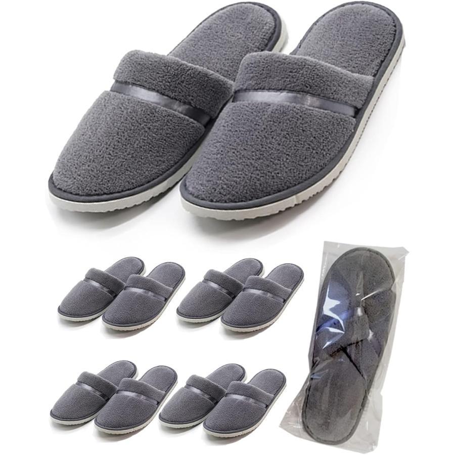 Disposable slippers set, hotel slippers, fluffy, for guests, individually wrapped, salon, large (gray 5-pair set, M-L)