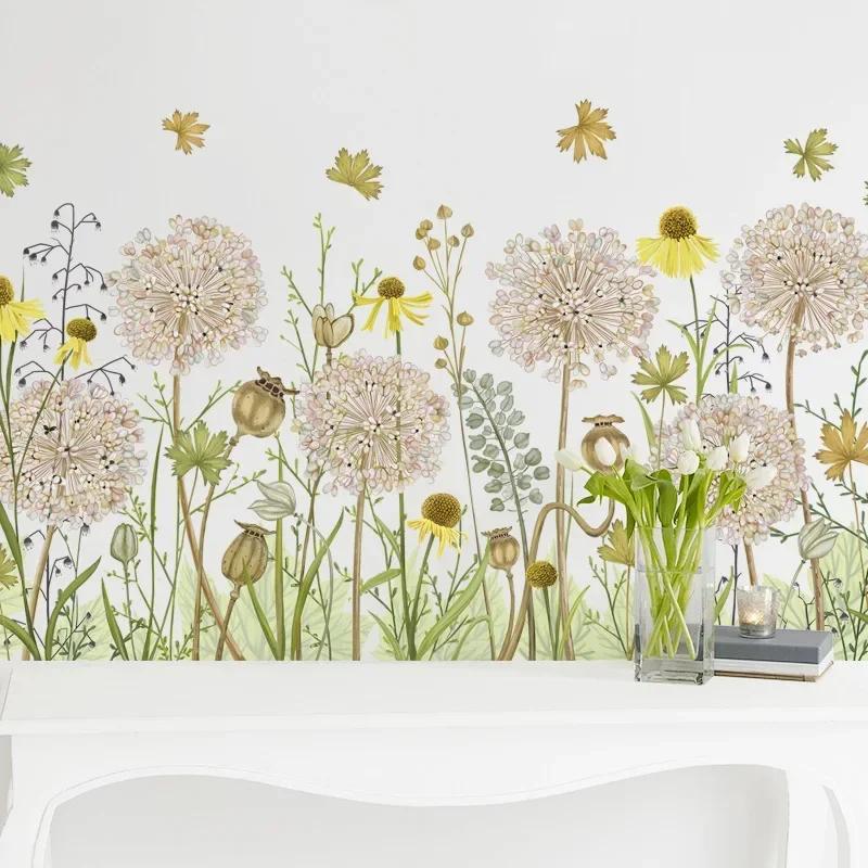 New Dandelion Wall Stick Living Room Bedroom Restoring Garden Art Plant Flower Kick Foot Line Self-stick Paper Decoration