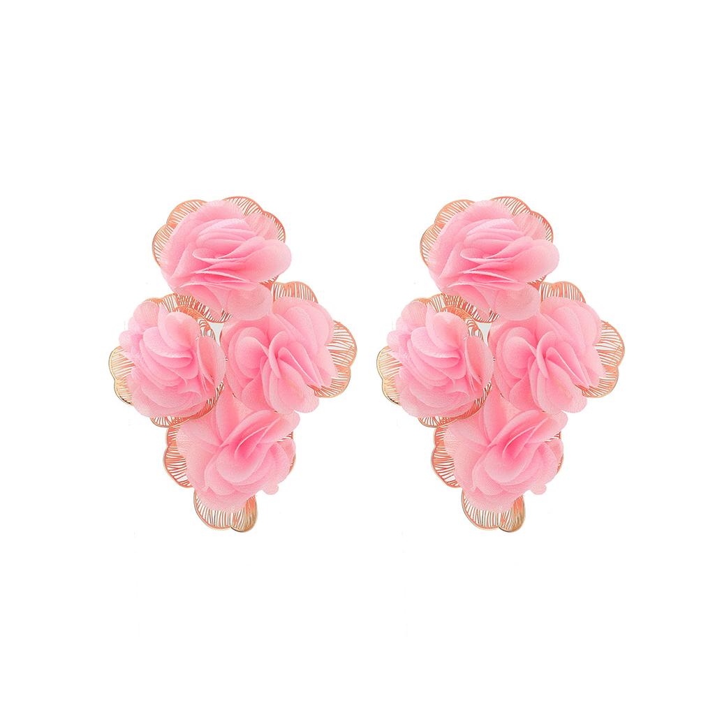 Openwork Chiffon Flower Earrings for Women, Hand-woven, Fashionable and Exaggerated Style.