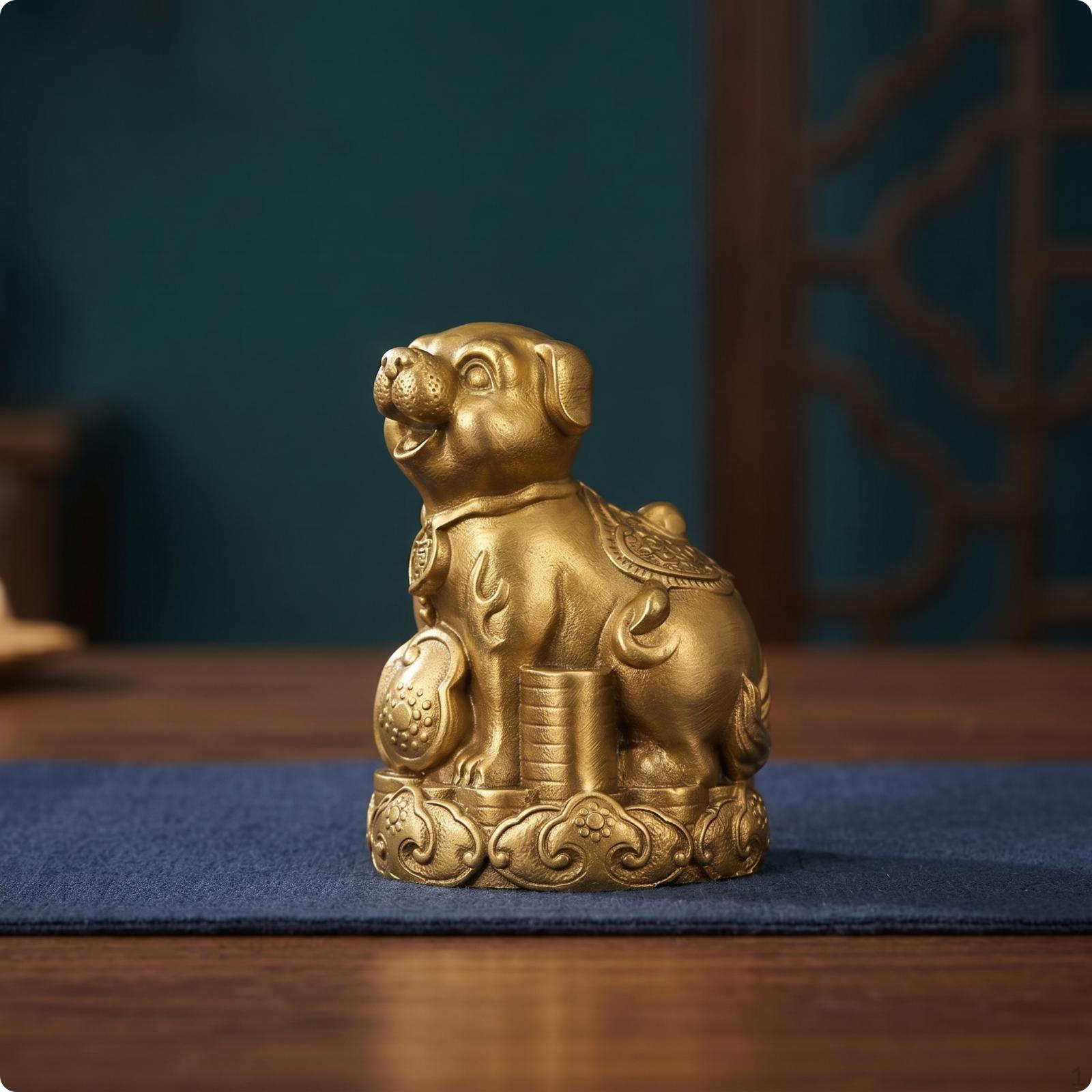 Brass animal Figurine Ornate Base Chinese Embossed Mist Pattern animalStatue 4 Inch