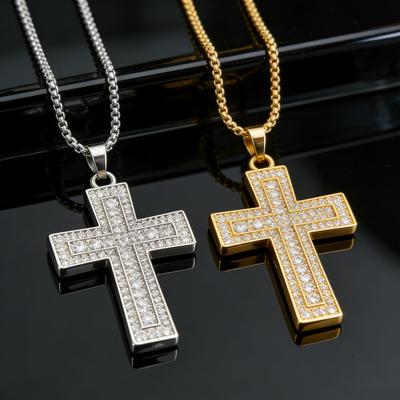 European-American Hip Hop Full Diamond Cross Pendant Necklace - Unisex Sweater Chain Accessory