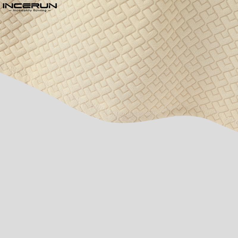 INCERUN Oversized Men Lapel Neck Short Sleeve Texture Buttons Up Casual Shirts