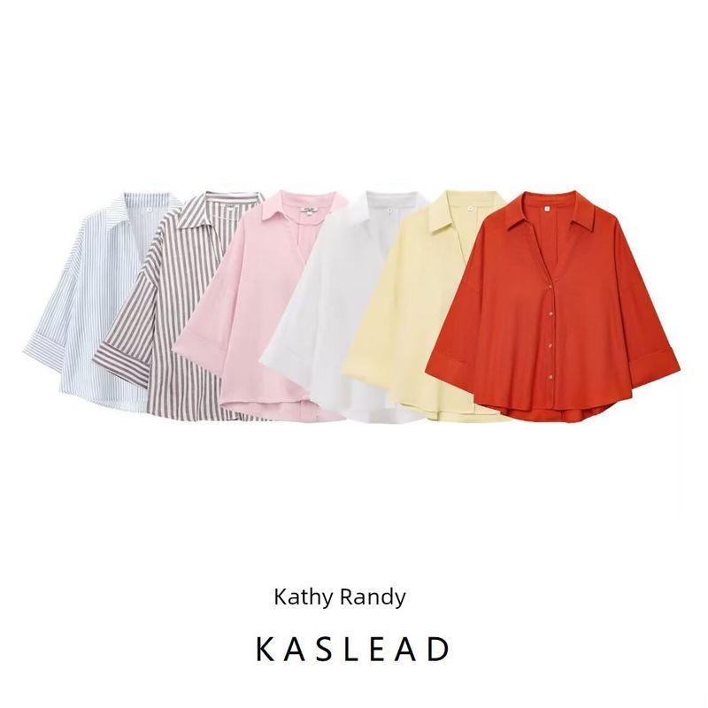 Kaslead New Women Clothes Western Style Versitile Fashion Blended Wide Sleeve Shirts 2363801