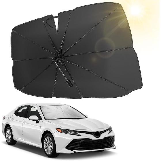 JOYTUTUS Windshield Sun Shade Umbrella, Upgraded 360° Rotation Bendable Shaft Handle, Foldable For Mini Car/Hatchback, Automotive Interior Sun