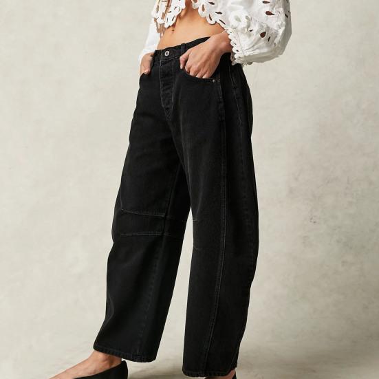 Flower Jeans Woman High-Waist Loose-Fit Pants Personality Printed Denim