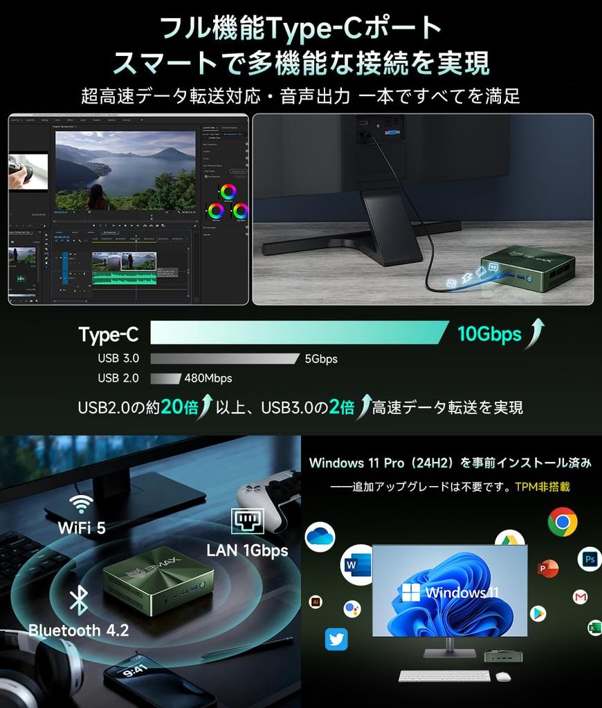 Intel Core i3 Mini-PC mit NVMe SSD Schneller als Dreifach-Dual-Kupferlüfter HDMI x 2 Kabelgebunden Neuestes Windows 11 Pro CD Kein TPM 12GB+512GB (3x SATA), Anzeige,