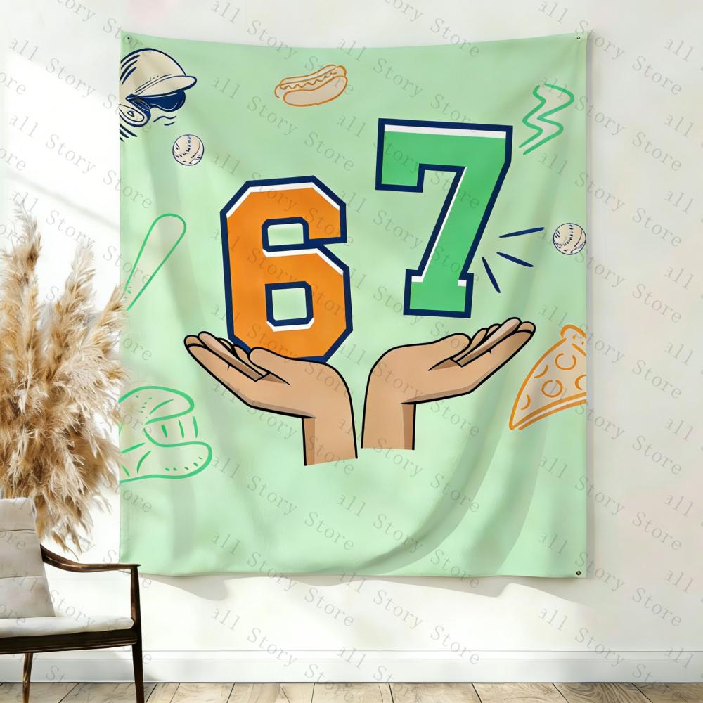 67 Pancarta de Cumpleaños de Béisbol Fondo Señal 67 Meme Tapiz Seis Siete Niños Generación Z Fiesta Decoración Tapiz Tapiz de Sala de Estar