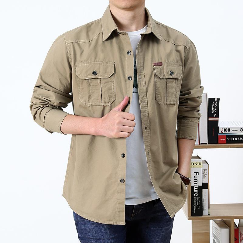 Men'S Spring And Autumn Shirts, Men'S Long-Sleeve Cotton Work Shirts, Men'S Loose Casual Spring Jackets, Men'S Tops